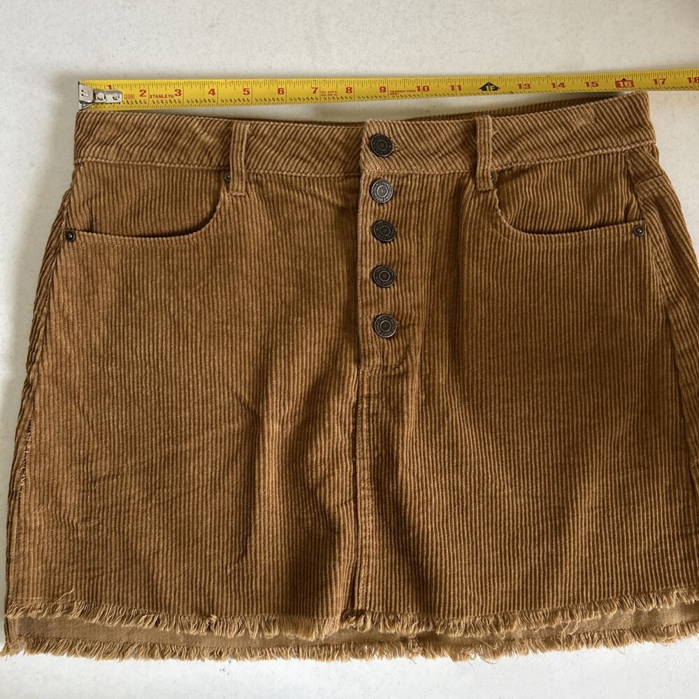 Indigo Rein Brown Corduroy Skirt Juniors Size 9 / 28 Button Fly Raw Hem